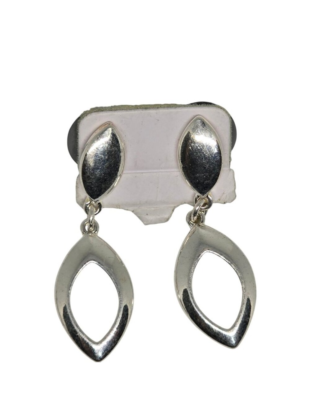 Liz Claiborne Silver Tone Open Marquise Dangle Drop Earrings Pierced Vintage